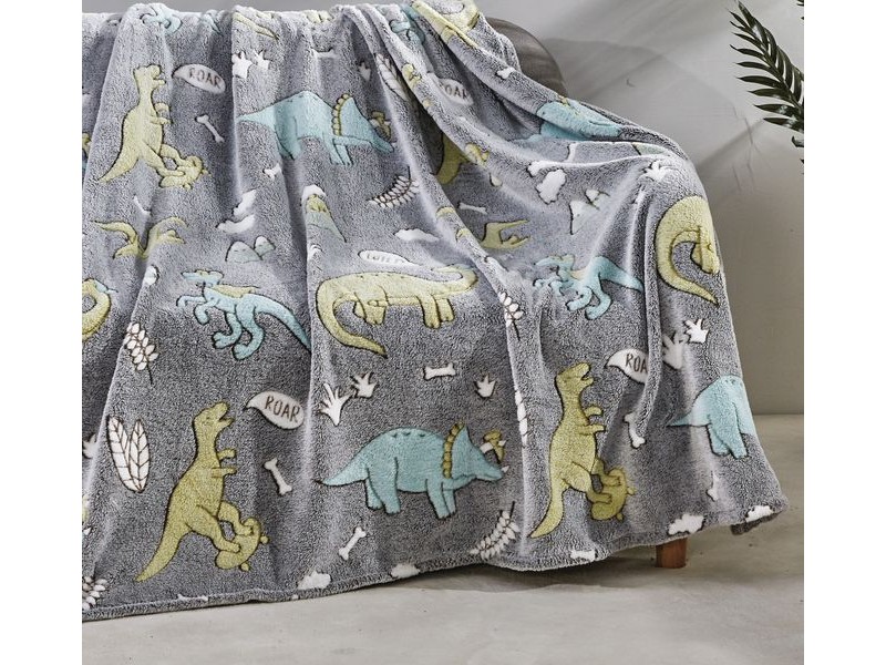 Glow in the Dark Grey Dino Throw Blanket 50"x60"