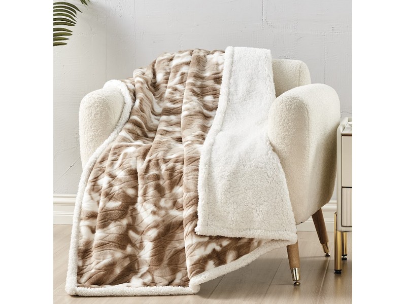 Alaska Fur Sherpa Throw Blanket 50"x60" Taupe