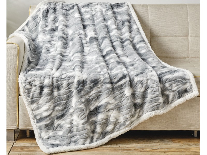 Alaska Fur Sherpa Throw Blanket 50"x60" Grey