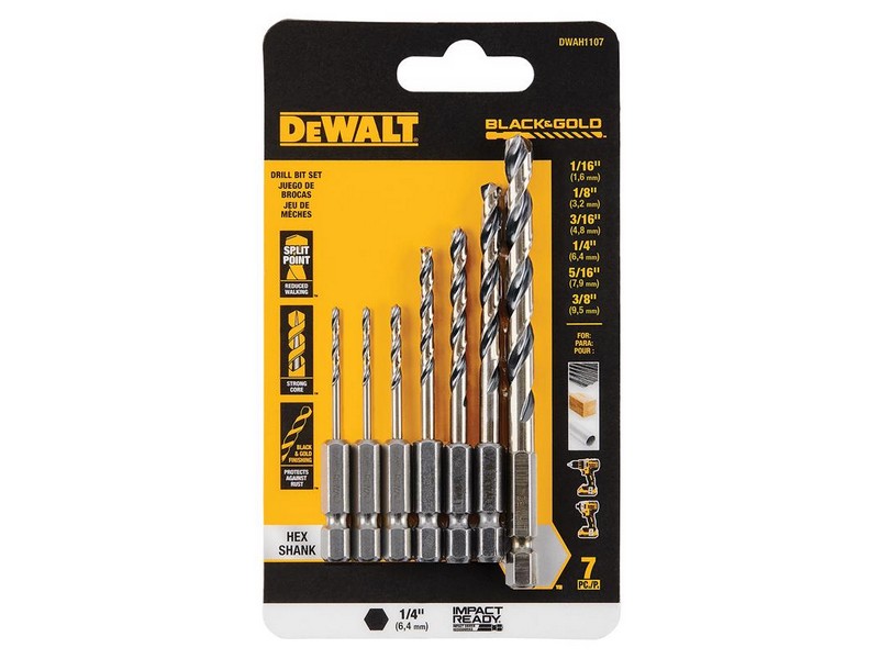 DeWalt Black & Gold High Speed Steel Impact Ready Drill Bit Set Hex Shank 7
