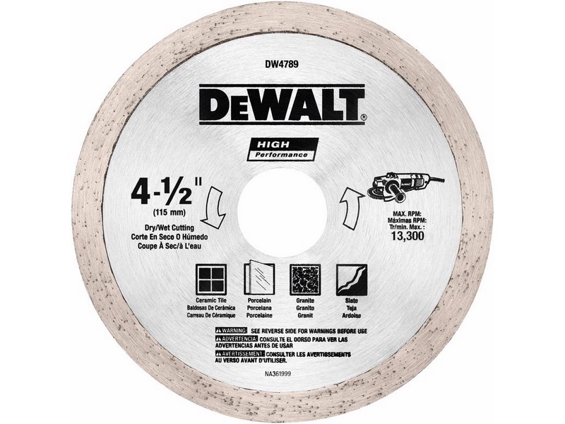 DeWalt HP 4-1/2 in. D X 5/8 in. Diamond Continuous Rim Tile Blade 1 pk