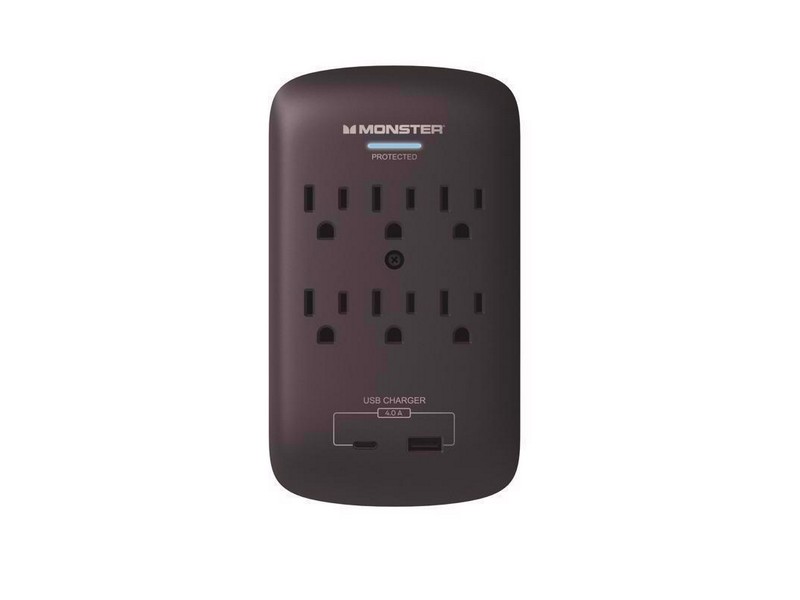 Monster Just Power it Up 0 ft. L 6 outlets Wall Tap Surge Protector w/USB