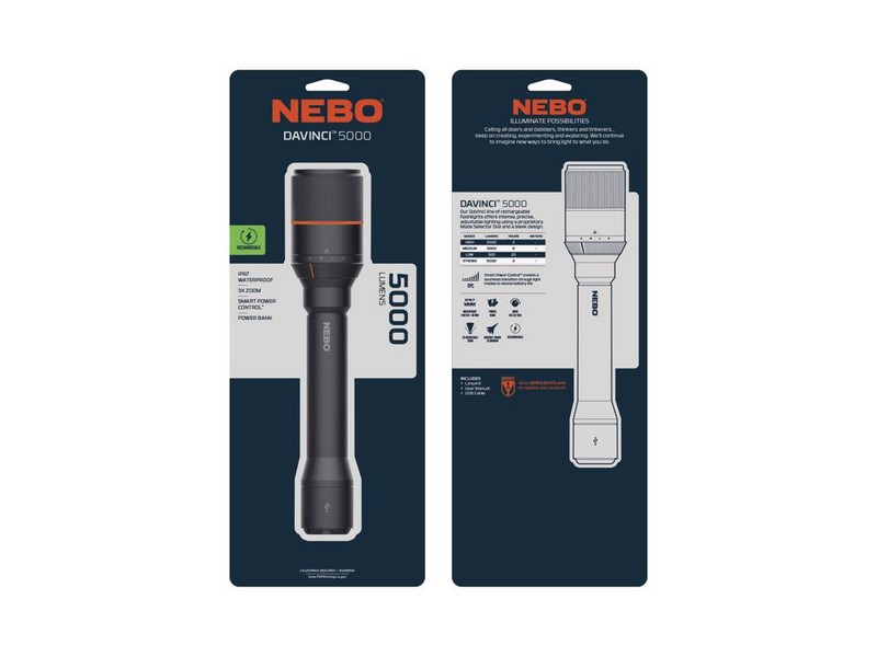 NEBO DaVinci 5000 lm Black/Gray LED Flashlight 21700 Battery