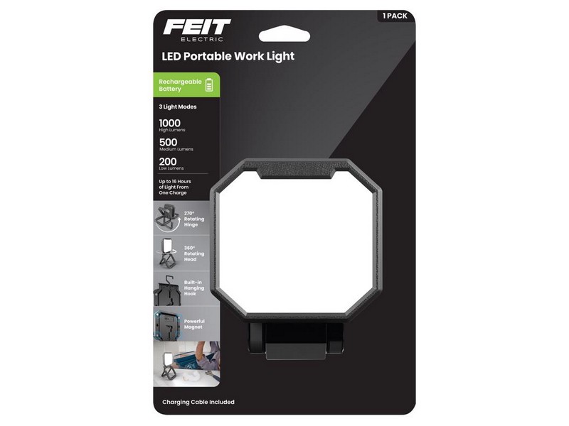 Feit 1000 lm LED Rechargeable Hanging Hook Folding Worklight