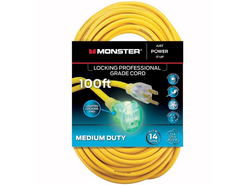 Monster Just Power It Up Outdoor 100 ft. L Yellow Extension Cord 14/3 SJTW