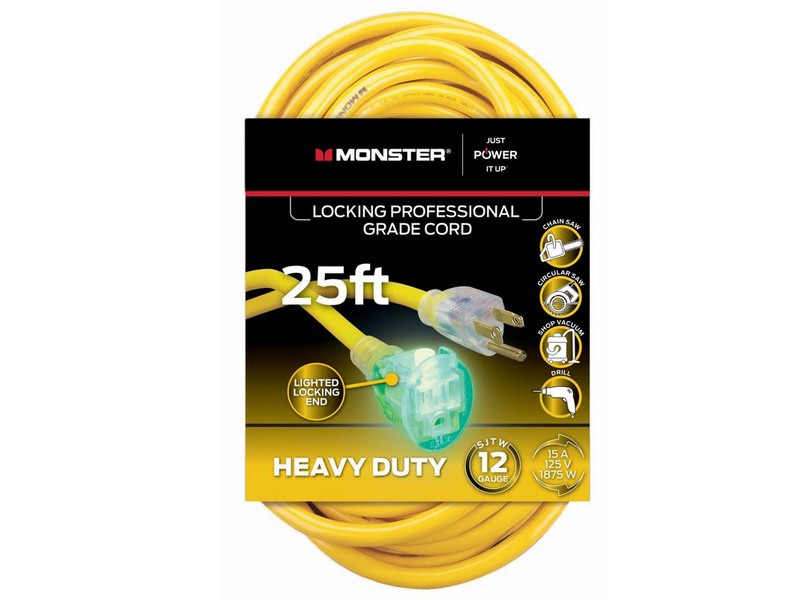 Monster Just Power It Up Outdoor 25 ft. L Yellow Extension Cord 12/3 SJTW