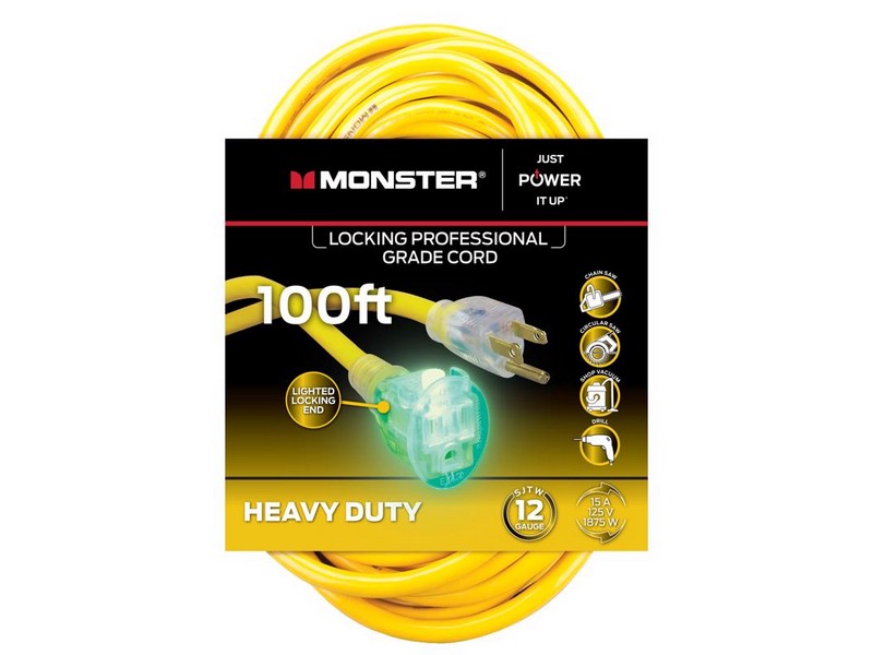 Monster Just Power It Up Outdoor 100 ft. L Yellow Extension Cord 12/3 SJTW