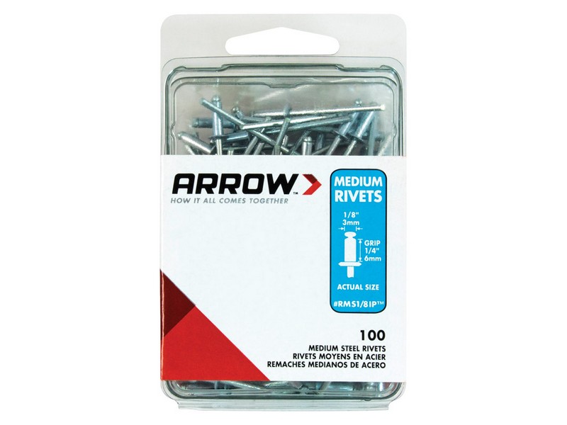Arrow 1/8 in. D X 1/4 in. Steel Rivets Silver 100 pk