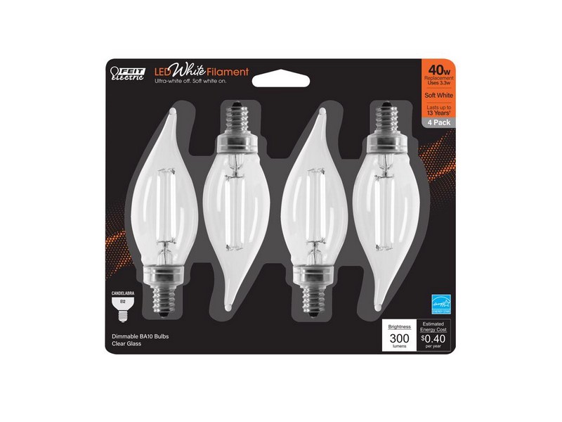 Feit Electric BA10 E12 (Candelabra) Filament LED Bulb Soft White 40 Watt Equivalence 4 pk