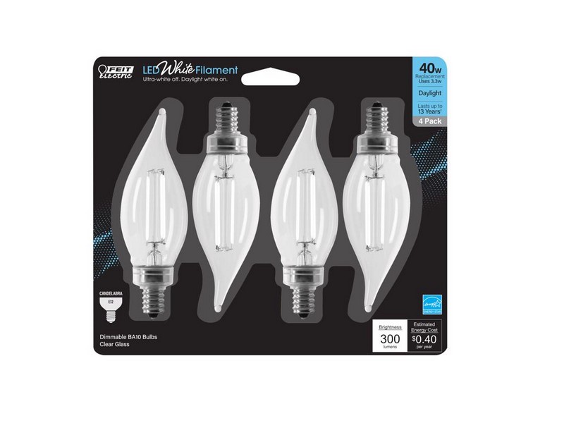 Feit Electric BA10 E12 (Candelabra) Filament LED Bulb Daylight 40 Watt Equivalence 4 pk