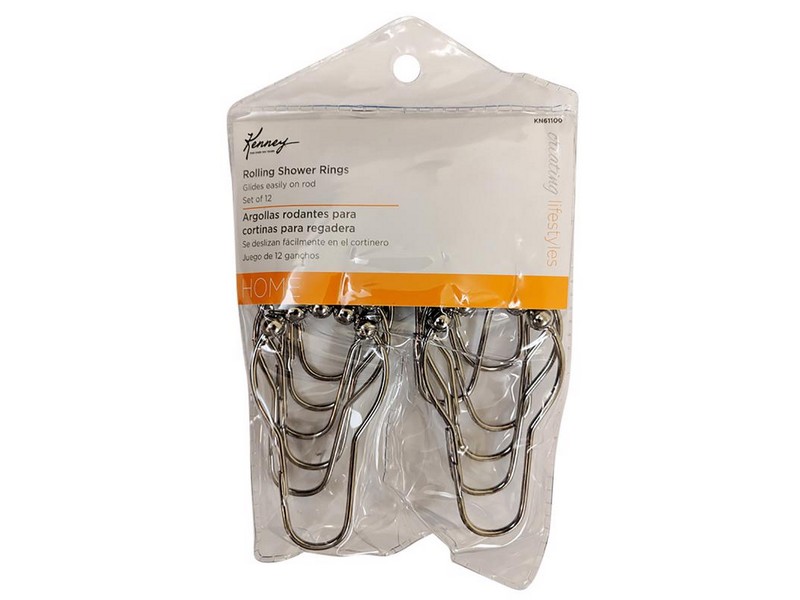 Kenney Chrome Silver Metal Shower Curtain Rings 12 pk