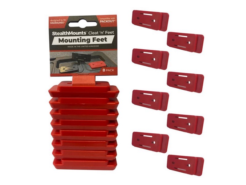 StealthMounts Milwaukee Packout Red ABS Mounting Feet Tool Organizer 8 pk