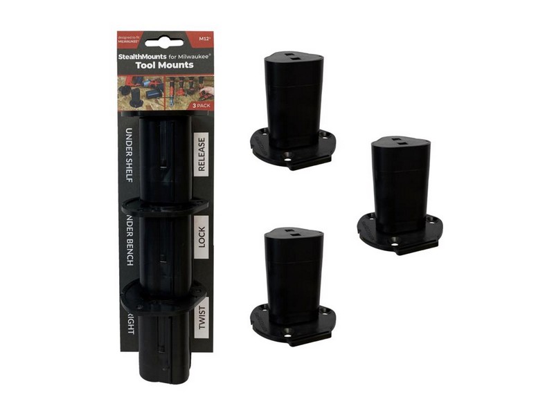StealthMounts Milwuakee M12 Black ABS Tool Holder 3 pk