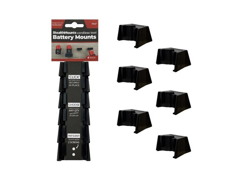 StealthMounts Milwaukee M12 Black ABS Battery Mounts Holder 6 pk