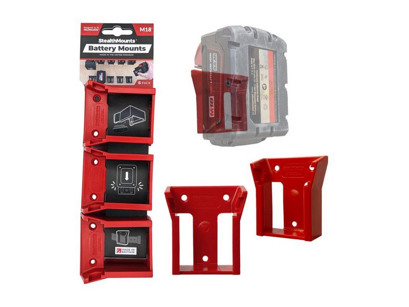 StealthMounts Milwaukee M18 Red ABS Battery Mounts Holder 6 pk
