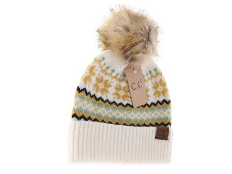 Women's CC Fair Isle print beanie with pom