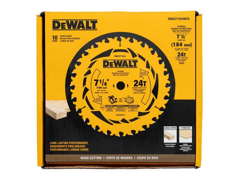DeWalt 7-1/4 in. D X 5/8 in. Tungsten Carbide Tipped Circular Saw Blade 24