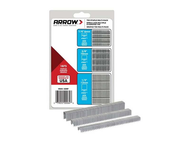 Arrow T50 3/8 in. W 18 Ga. Flat Crown Heavy Duty Staple Assortment 1875 pk