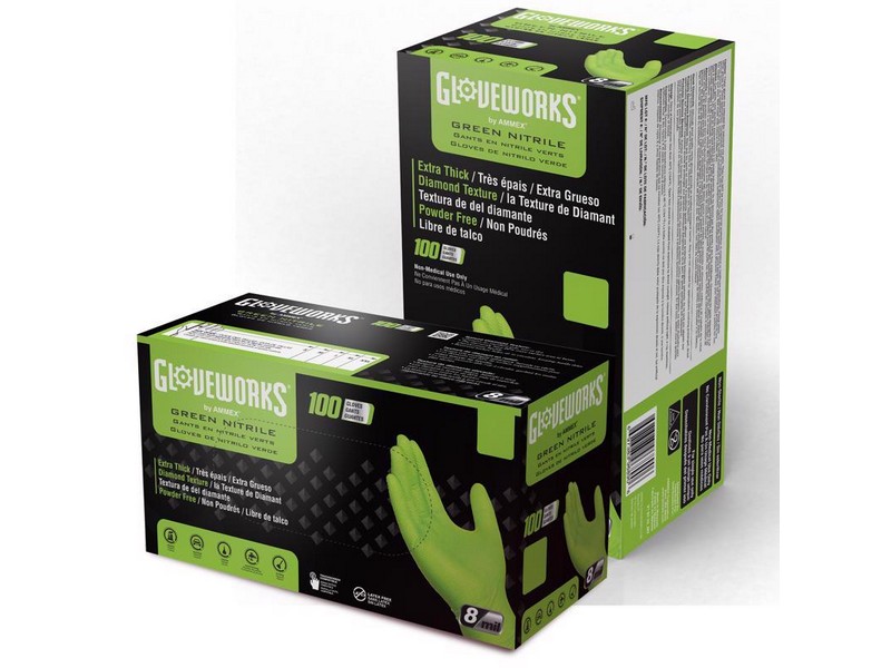 Gloveworks Nitrile Disposable Gloves Large Green Powder Free 100 pk