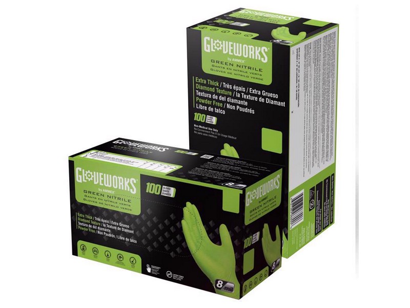 Gloveworks Nitrile Disposable Gloves Medium Green Powder Free 100 pk