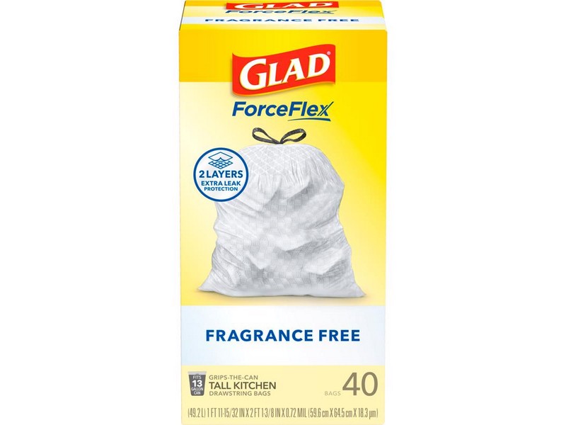 Glad Force Flex 13 gal No Scent Scent Kitchen Trash Bags Drawstring 40 pk