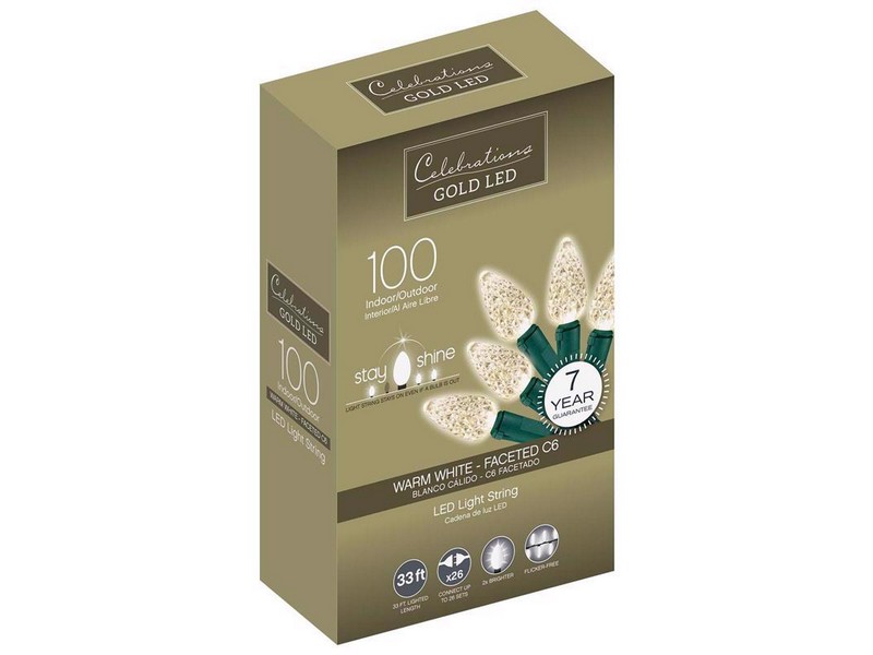 Celebrations Gold LED C6 Clear/Warm White 100 ct String Christmas Lights 33 ft.