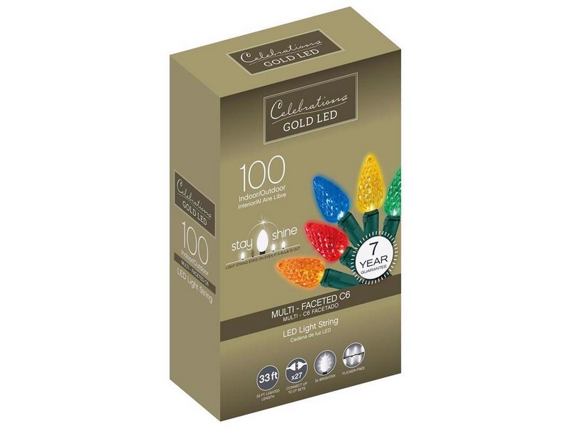 Celebrations Gold LED C6 Multicolored 100 ct String Christmas Lights 33 ft.