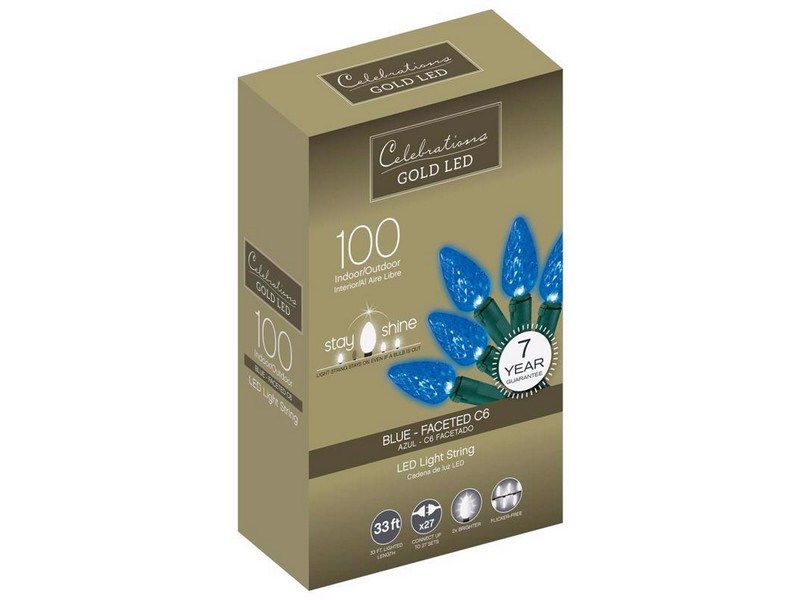 Celebrations Gold LED C6 Blue 100 ct String Christmas Lights 33 ft.
