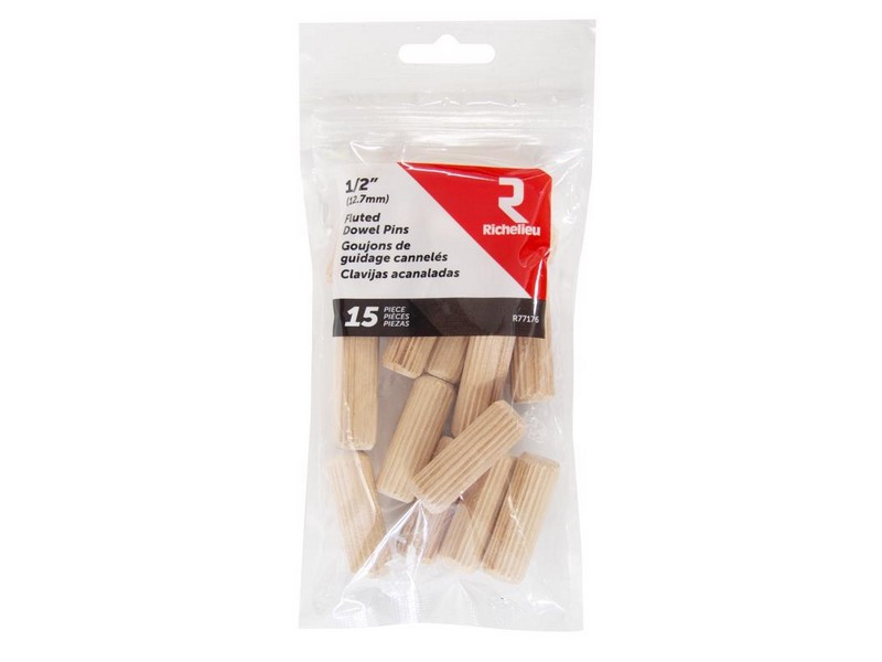 Richelieu Fluted Wood Dowel Pin 1/2 in. D X 1.5 in. L 15 pk Natural