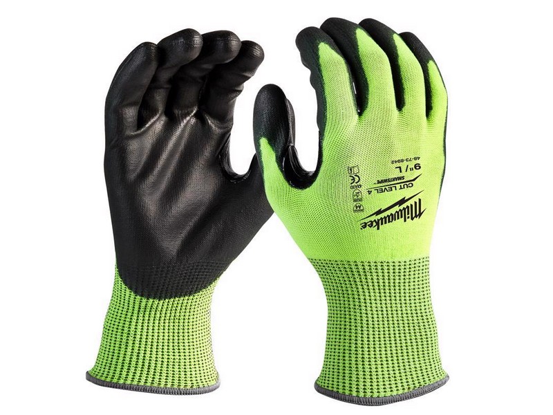 Milwaukee Cut Level 4 Men's Polyurethane Dipped Gloves High-Vis Green L 1