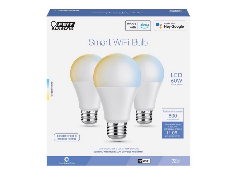 Feit A19 E26 (Medium) Smart-Enabled LED Bulb Adjustable White 60 Watt