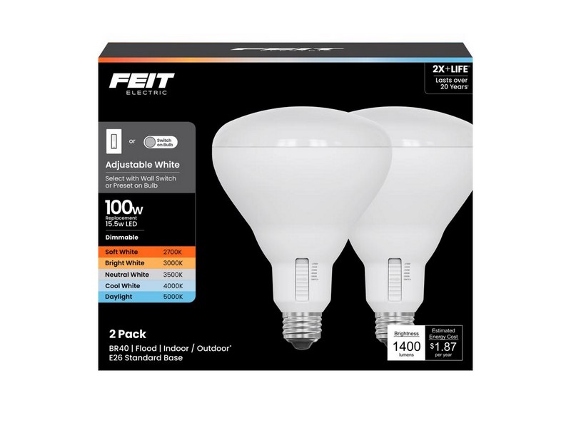 Feit BR40 E26 (Medium) LED Bulb Adjustable White 100 Watt Equivalence 2 pk