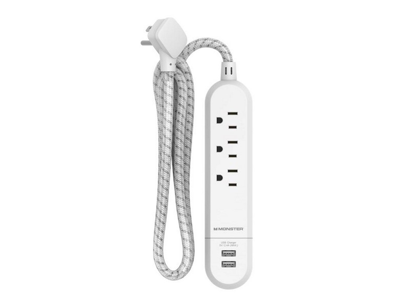 Monster 4 ft. L 3 outlets Power Strip with USB Ports White