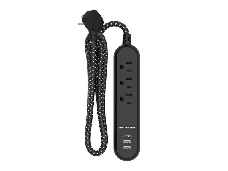 Monster 4 ft. L 3 outlets Power Strip with USB Ports Black