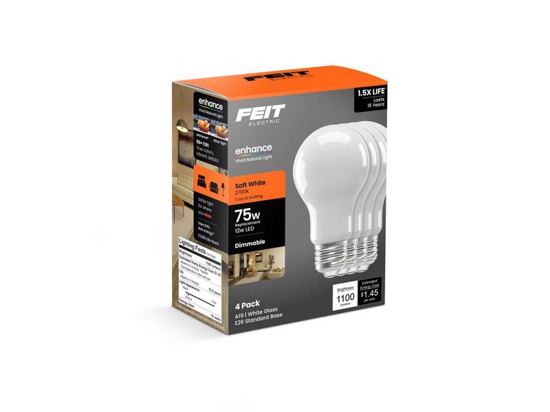 Feit A19 E26 (Medium) LED Bulb Soft White 75 Watt Equivalence 4 pk