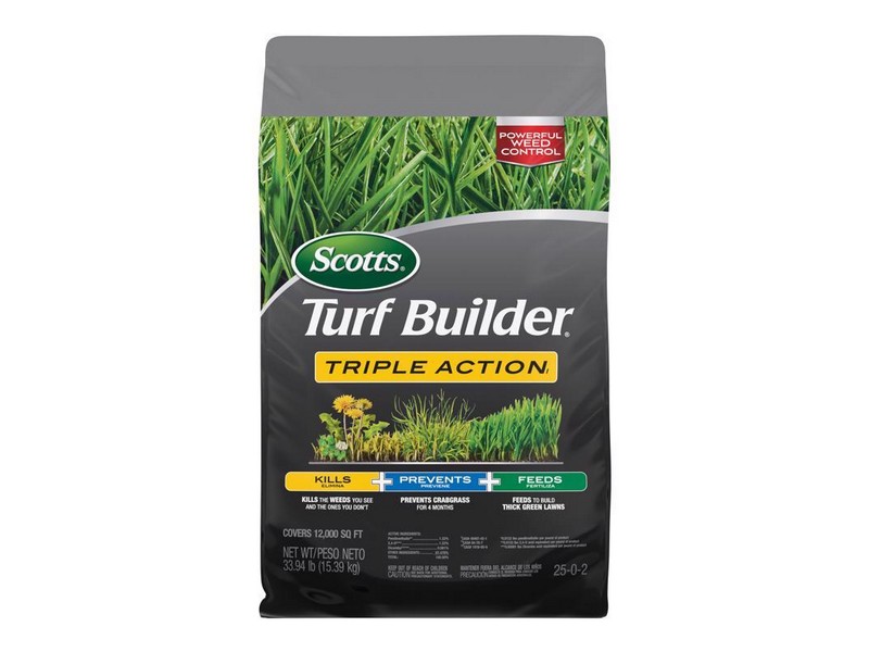 Scotts Turf Builder Triple Action 25-0-2 Weed & Feed Lawn Fertilizer For Multiple Grass Types 12000