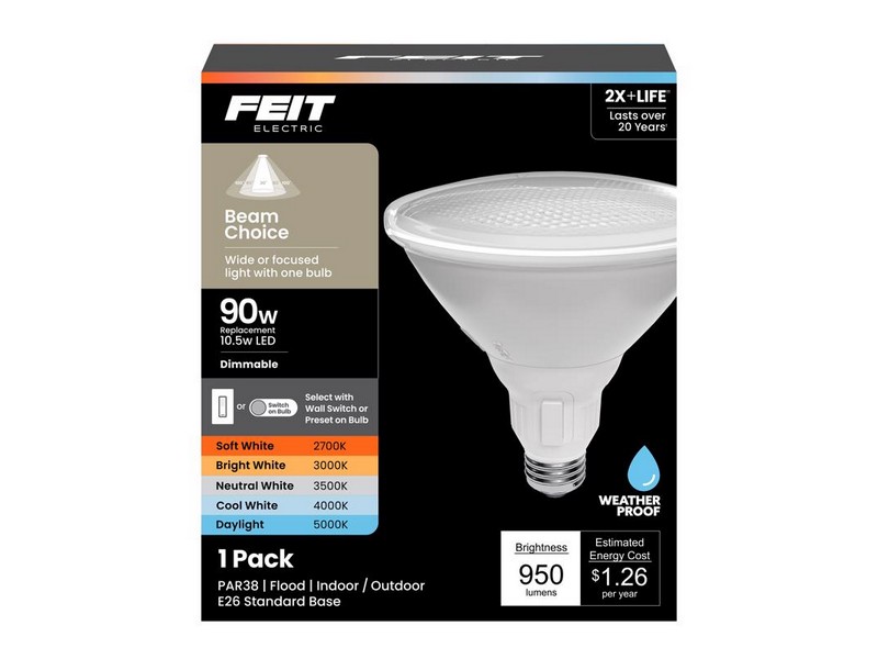 Feit PAR38 E26 (Medium) LED Bulb Adjustable White 90 Watt Equivalence 1 pk
