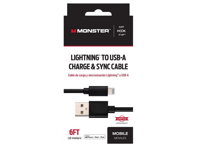 Monster Just Hook It Up Lightning to USB-A Charge and Sync Cable 6 ft.