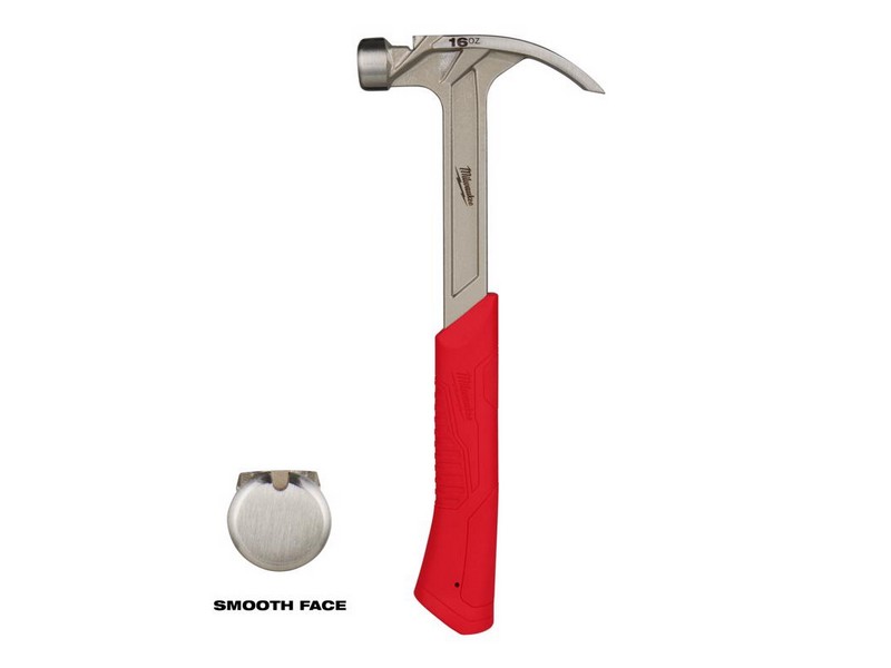 Milwaukee 16 oz Smooth Face Curved Claw Hammer 13 in. Fiberglass Handle