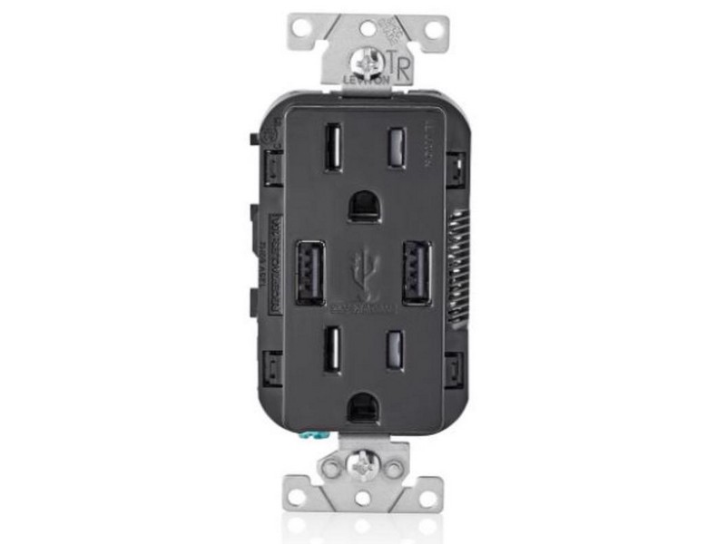 Leviton Decora 15 amps 125 V Duplex Black Outlet and USB Charger 5-15R 1 pk