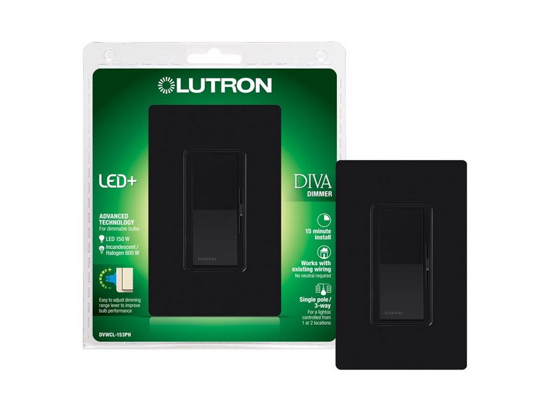 Lutron Diva Black 150 W Rocker Dimmer Switch 1 pk