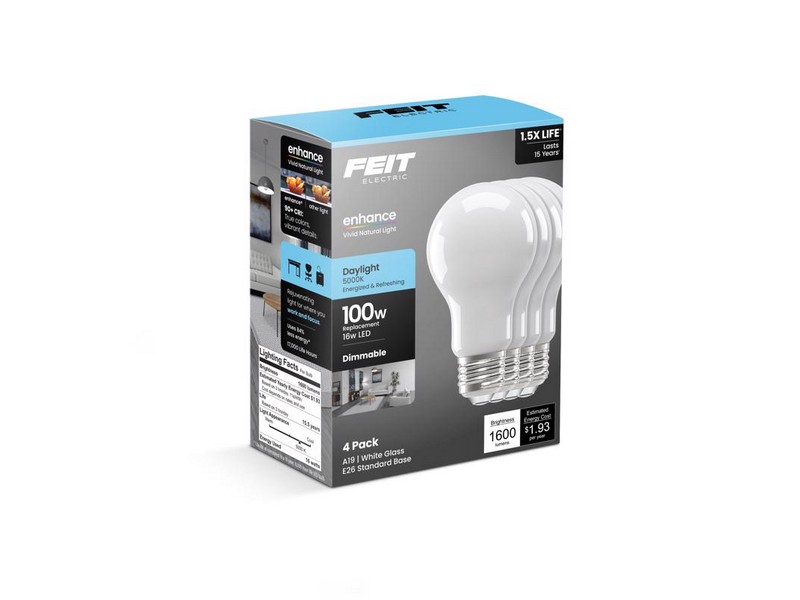 Feit A19 E26 (Medium) LED Bulb Daylight 100 Watt Equivalence 4 pk