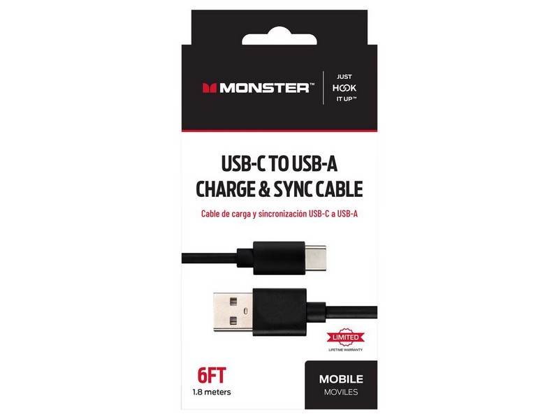 Monster Just Hook It Up USB-C to USB-A Charge and Sync Cable 6 ft. Black