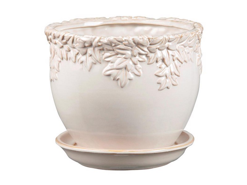 Border Concepts 7.5 in. W Ceramic Ivy League Jardinere Planter White/Sand