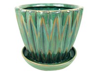 Border Concepts 9 in. H X 10.25 in. W Ceramic Dimensional Planter Green
