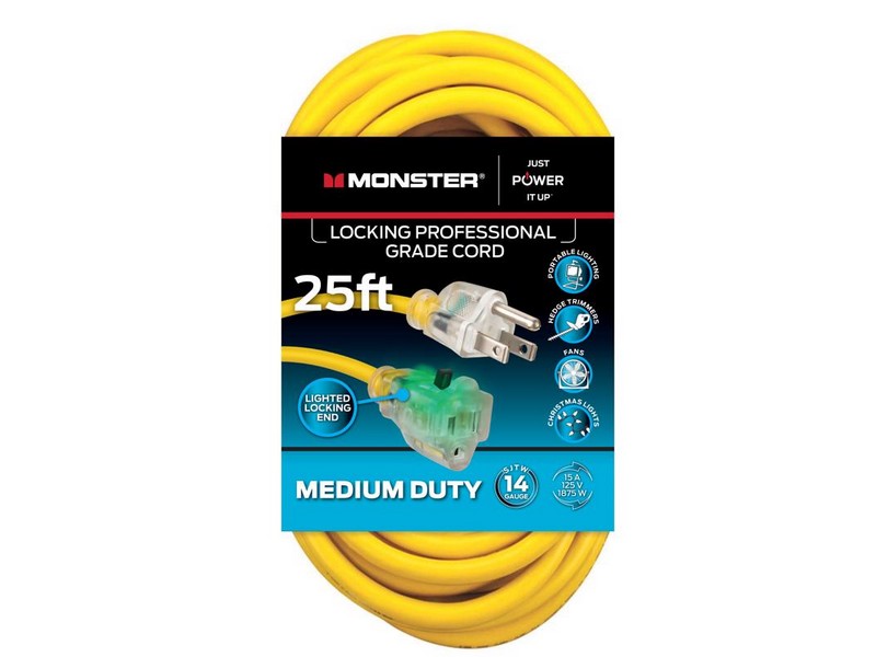 Monster Just Power It Up Outdoor 25 ft. L Yellow Extension Cord 14/3 SJTW