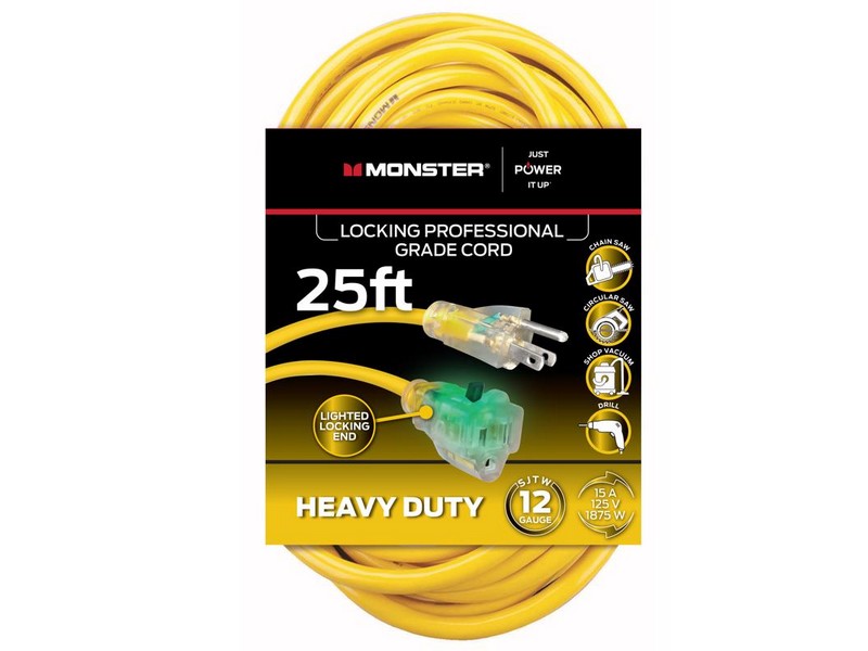 Monster Just Power It Up Outdoor 25 ft. L Yellow Extension Cord 12/3 SJTW