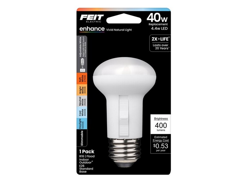 Feit R16 E26 (Medium) LED Bulb Adjustable White 40 Watt Equivalence 1 pk