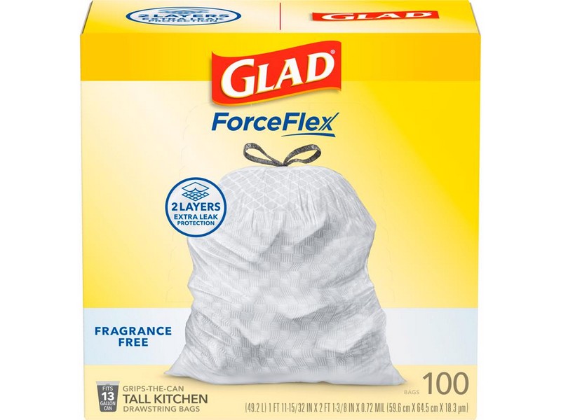 Glad Force Flex 13 gal No Scent Kitchen Trash Bags Drawstring 100 pk