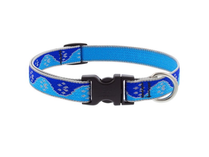Adj Collar Blue Paws 14"
